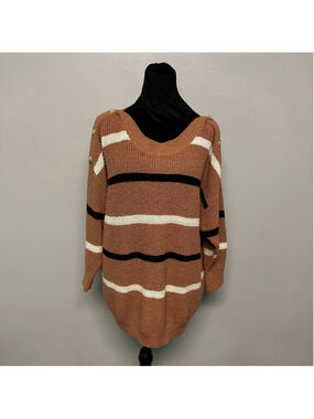 Lark + Grey Brown & White Striped Crew Neck Sweater women’s size Large